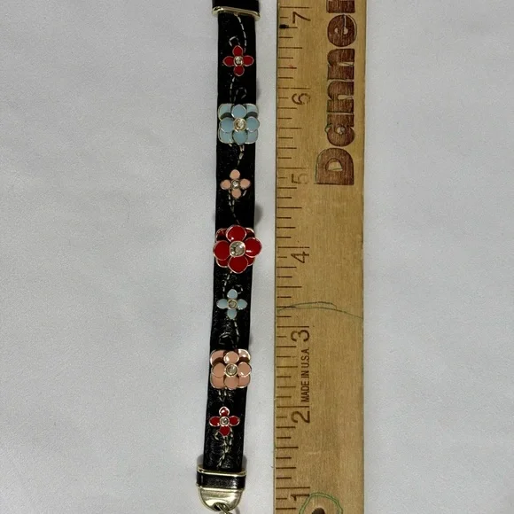 Vintage Brighton black leather and enamel flowers bracelet- lovely - Picture 7 of 7